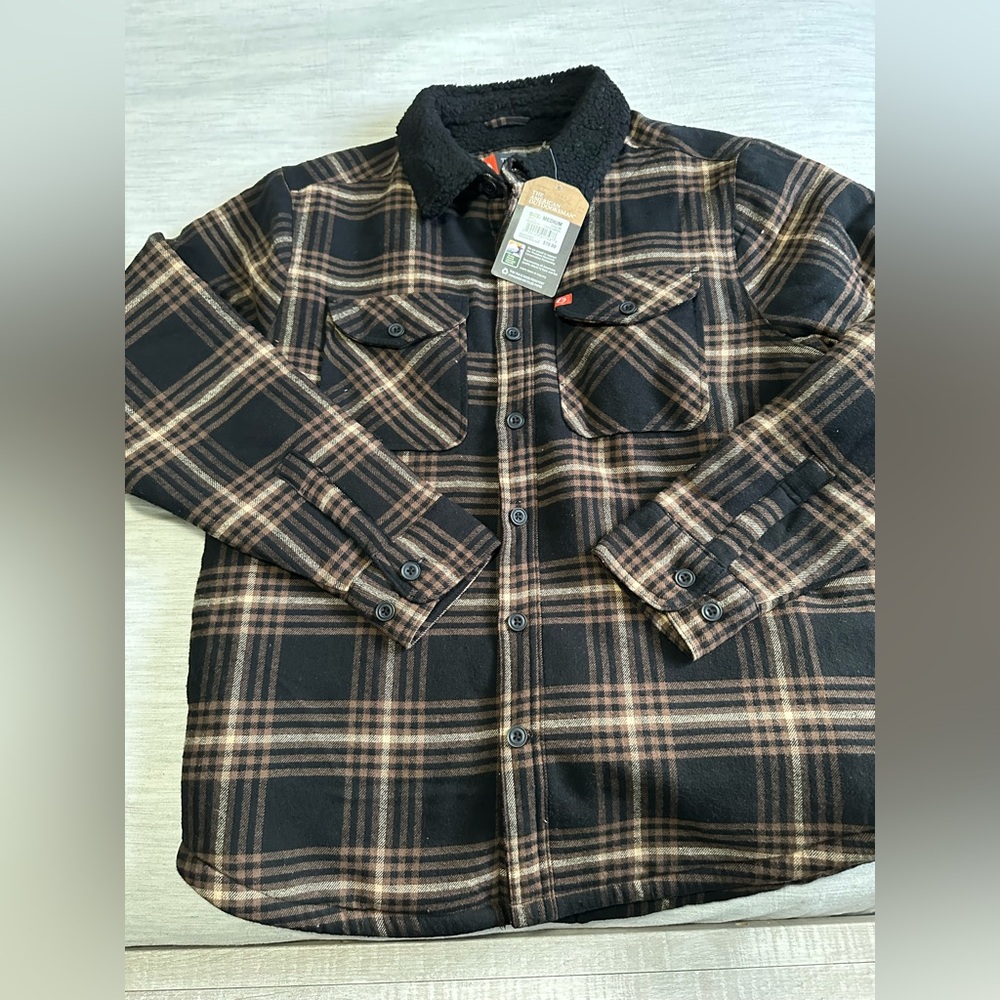 Men's Plaid Shirt Jacket with Sherpa Collar